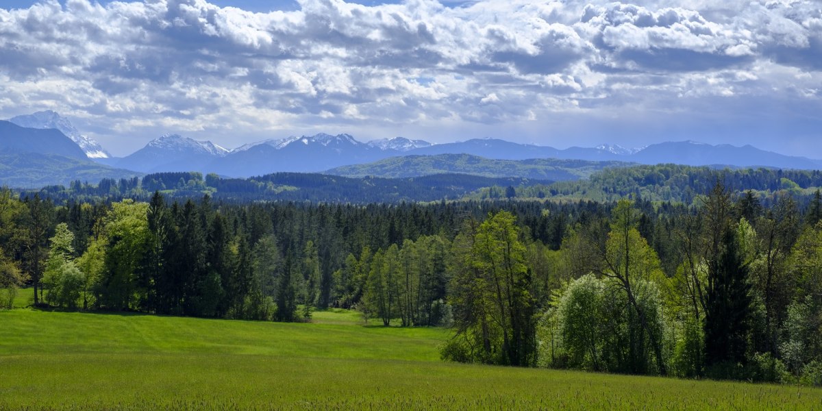 Entlang der Klosterwege eröffnen sich herrliche Ausblicke über saftige Wiesen in die Berge, © Tölzer Land Tourismus, Foto: Lisa Bahnmüller Entlang der Klosterwege eröffnen sich herrliche Ausblicke über saftige Wiesen in die Berge, © Tölzer Land Tourismus, Foto: Lisa Bahnmüller