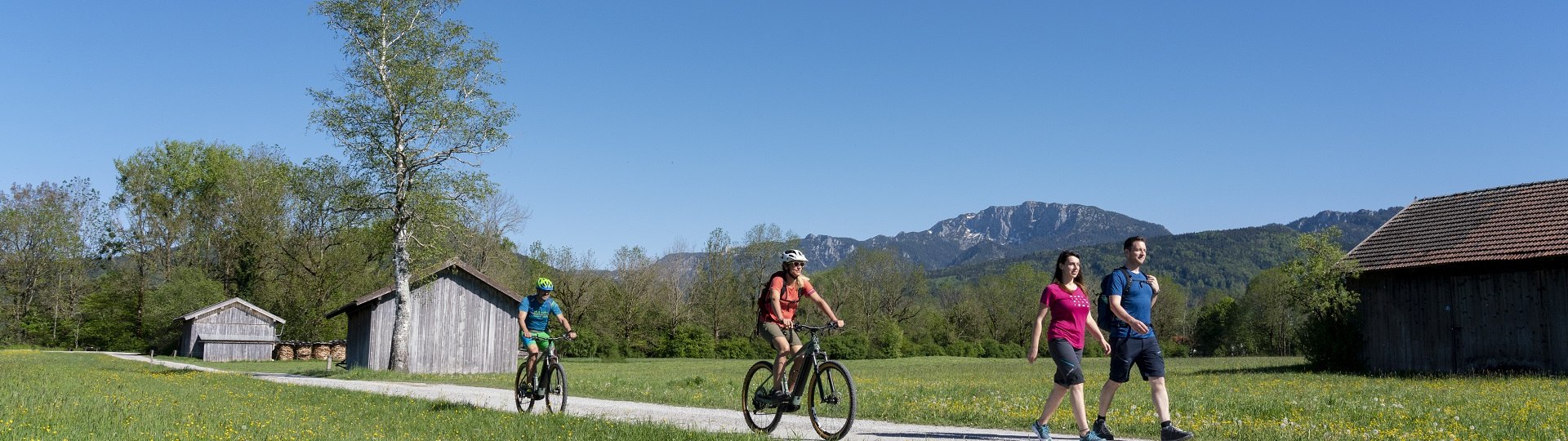 Rad-Wandern durch das Loisach-Kochelseemoor bei Benediktbeuern mit herrlichem Blick auf die markante Bendiktenwand, &copy; T&ouml;lzer Land Tourismus u. GI Benediktbeuern|Foto B. Ritschel