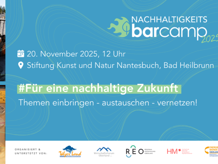 Einladung zum Nachhaltigkeitsbarcamp am 20.11.2025 in der Stiftung Kunst und Natur Nantesbuch, © Regionalentwicklung Oberland