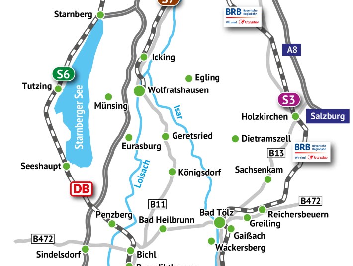 Anreise &amp; Mobilität im Tölzer Land mit Zug, Bus &amp; Bahn und PKW., © Tölzer Land Tourismus