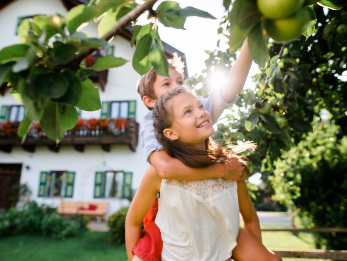 Kinder beim Äpfel pflücken, © Tölzer Land Tourismus Foto: Leonie Lorenz