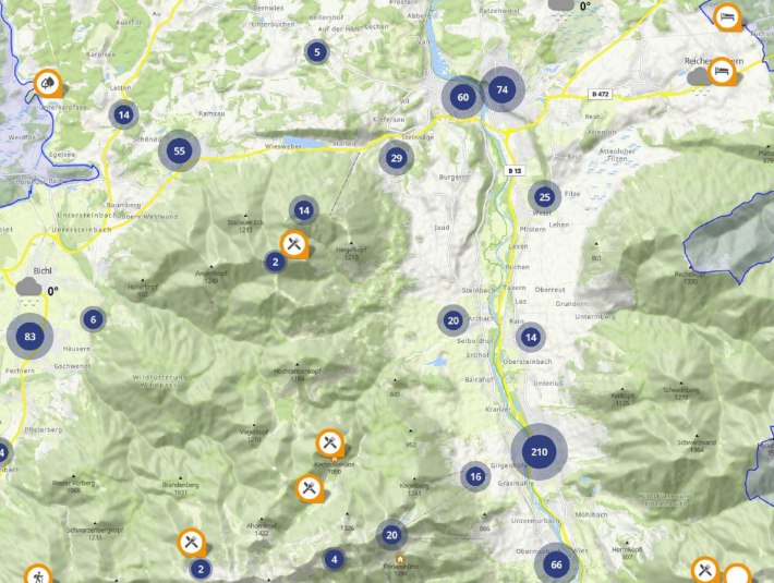 Interaktive Kartenansicht, &copy; T&ouml;lzer Land  Tourismus|(c) Maptoolkit (c) OSM