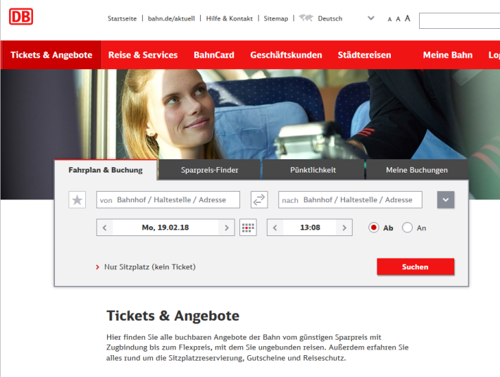 Fahrplanauskunft und Ticketbuchung, © Deutsche Bahn